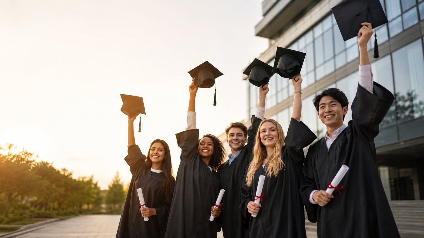 Graduates celebrating on campus