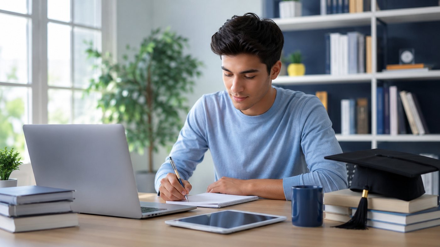 Student studying business and management